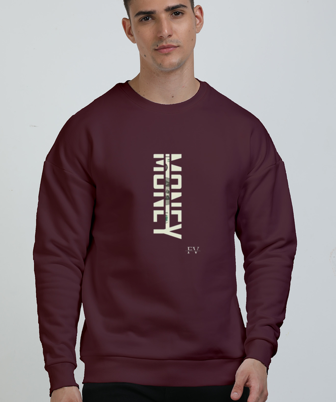 Fashion Valets Men's Oversized Sweatshirt | "MONEY" DTF Print | Streetwear Style | Navy Blue, Bottle Green, Maroon, Black