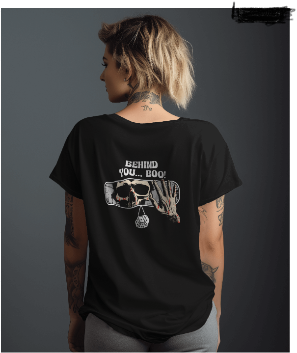 Behind You... Boo!: Black Oversized DTG Printed T-Shirt