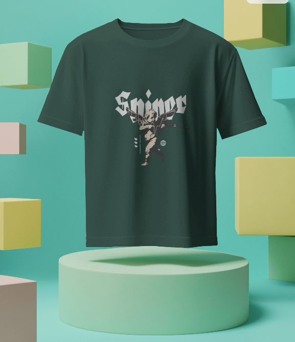 Sniper: Bottle Green Oversized DTG Printed T-Shirt